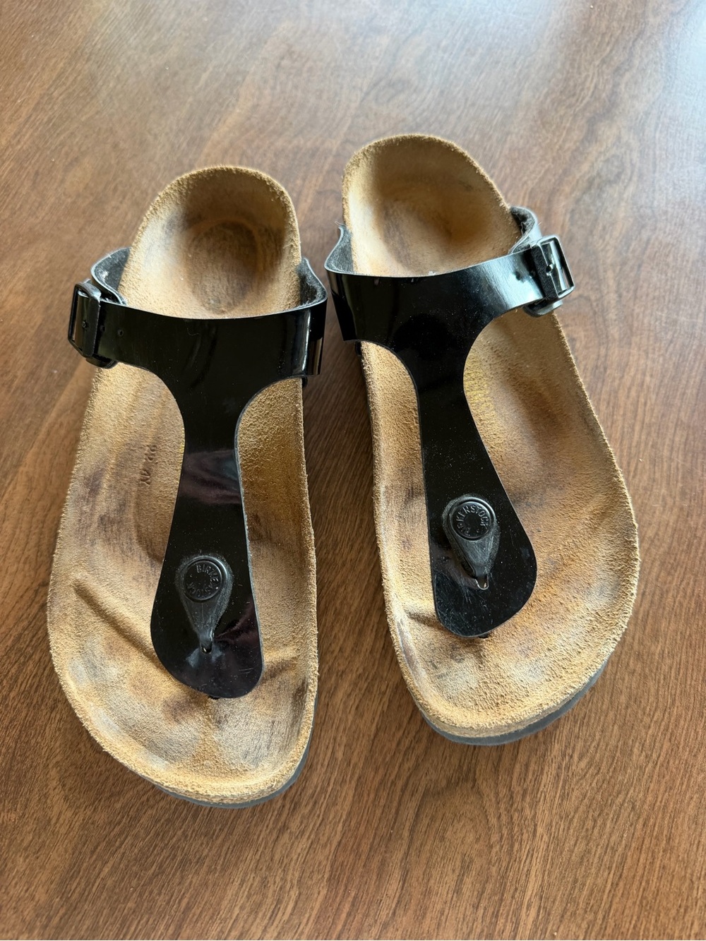 Birkenstock Black Patent T-Strap Sandals